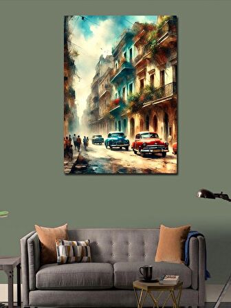 Kanvas Tablo Küba Manzarası Klasik Arabalar