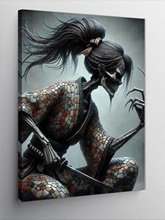 Kanvas Tablo Kimono Giymiş Japon Kadın İskelet