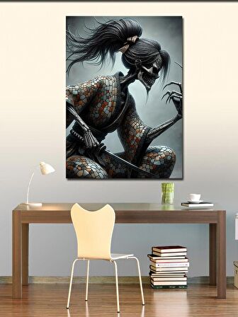 Kanvas Tablo Kimono Giymiş Japon Kadın İskelet