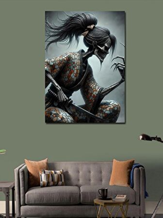 Kanvas Tablo Kimono Giymiş Japon Kadın İskelet