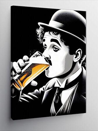 Kanvas Tablo Bira İçen Charlie Chaplin