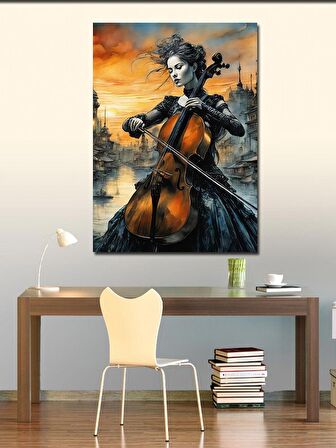 Kanvas Tablo Çello Çalan Kadın