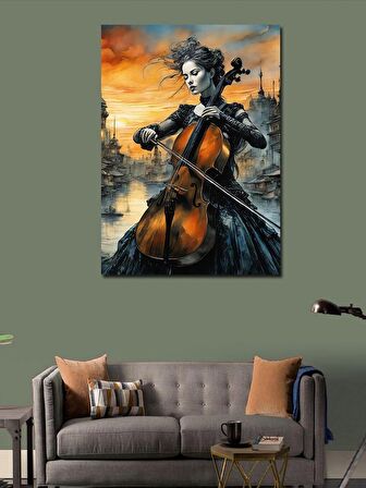 Kanvas Tablo Çello Çalan Kadın