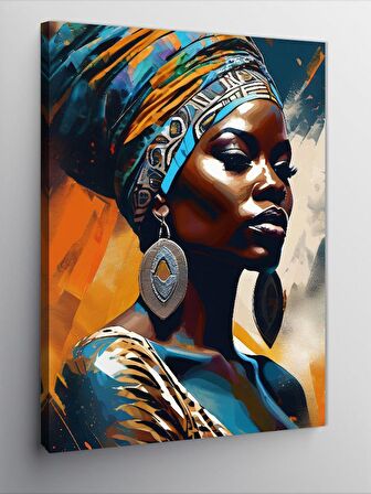 Kanvas Tablo Afrikalı Kadın Renkli Fon