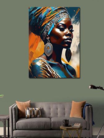 Kanvas Tablo Afrikalı Kadın Renkli Fon