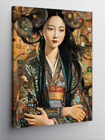 Kanvas Tablo Soyut Renkli Fon Japon Kız
