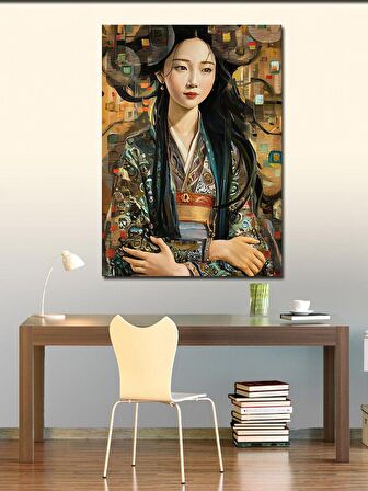 Kanvas Tablo Soyut Renkli Fon Japon Kız