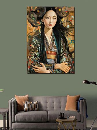 Kanvas Tablo Soyut Renkli Fon Japon Kız