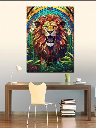 Kanvas Tablo Vitray Şeklinde Aslan