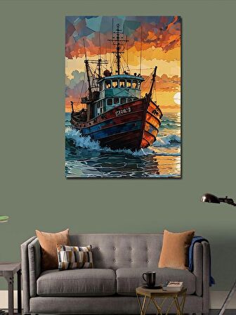 Kanvas Tablo Ahşap Balıkçı Teknesi
