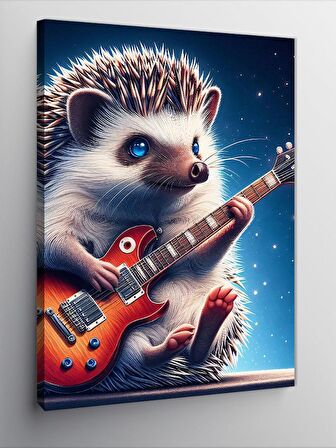 Kanvas Tablo Elektro Gitar Çalan Kirpi