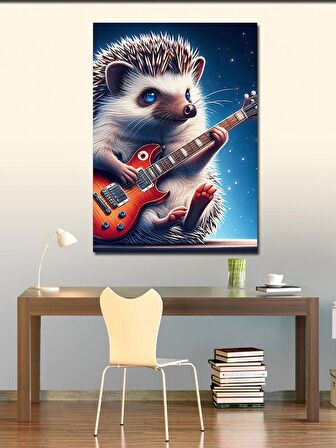 Kanvas Tablo Elektro Gitar Çalan Kirpi