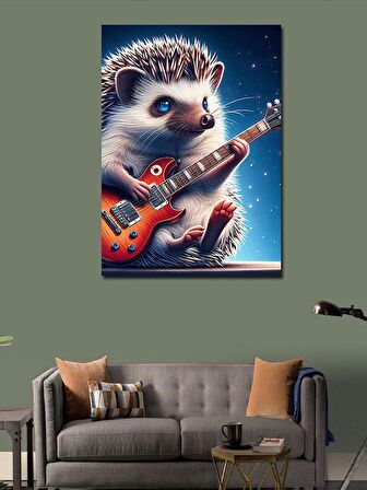 Kanvas Tablo Elektro Gitar Çalan Kirpi