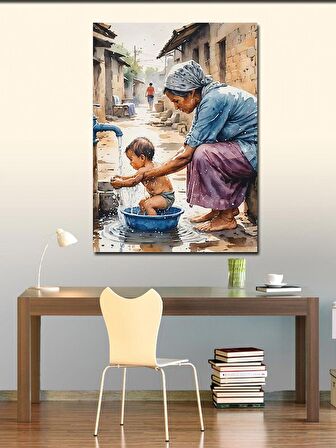 Kanvas Tablo Çocuğunu Yıkayan Anne