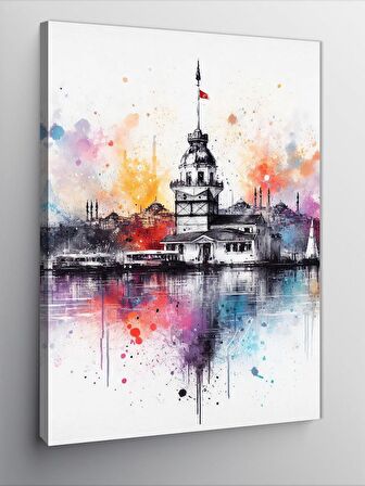 Kanvas Tablo Sulu Boya İstanbul Galata Kulesi
