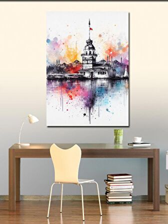 Kanvas Tablo Sulu Boya İstanbul Galata Kulesi
