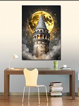Kanvas Tablo Dolunay Ve Galata Kulesi