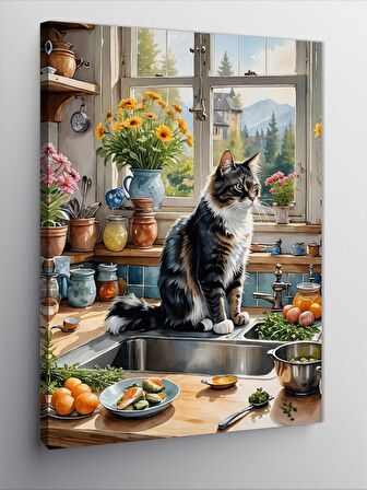 Kanvas Tablo Mutfaktaki Kedi