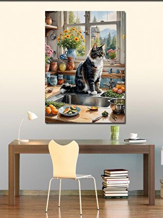Kanvas Tablo Mutfaktaki Kedi