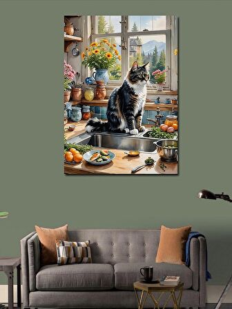 Kanvas Tablo Mutfaktaki Kedi