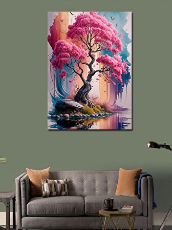Kanvas Tablo Pembe Ağaç