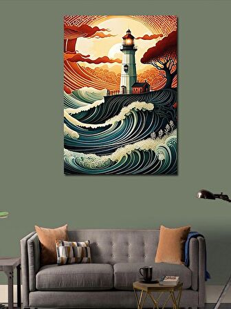 Kanvas Tablo Deniz Feneri Çizimi