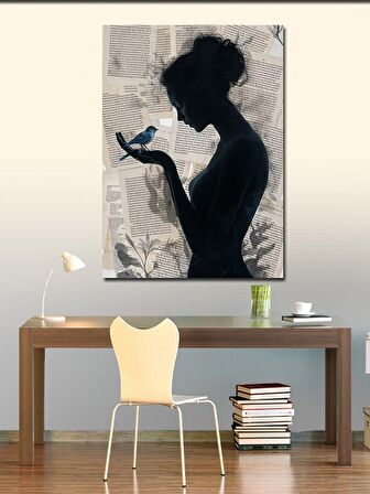 Kanvas Tablo Mavi Kuş Ve Kız