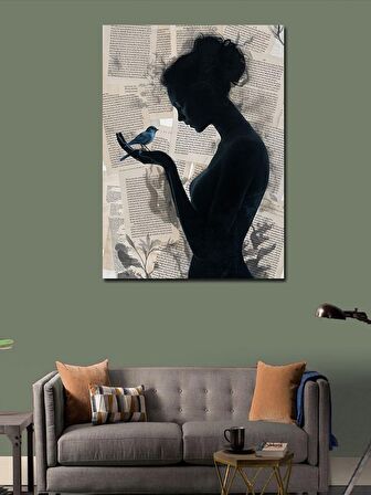 Kanvas Tablo Mavi Kuş Ve Kız