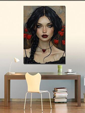 Kanvas Tablo Kırmızı Çiçekler Ve Kız