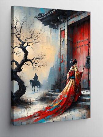 Kanvas Tablo Kırmızı Elbise İle Japon Kadın