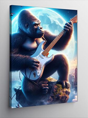 Kanvas Tablo Elektro Gitar Çalan Goril