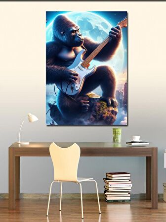 Kanvas Tablo Elektro Gitar Çalan Goril