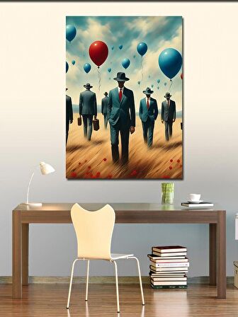 Kanvas Tablo Uçan Balonlar Ve Takım Elbiseli Adamlar