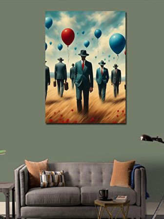 Kanvas Tablo Uçan Balonlar Ve Takım Elbiseli Adamlar