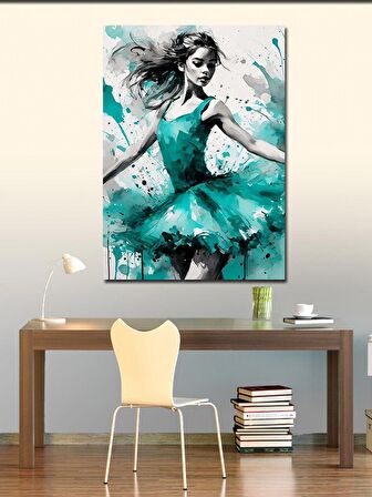 Kanvas Tablo Yeşil Elbiseli Balerin 