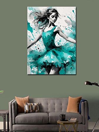 Kanvas Tablo Yeşil Elbiseli Balerin 