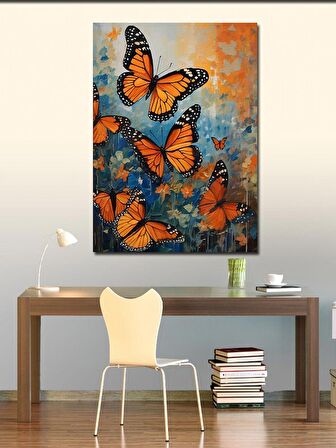 Kanvas Tablo Renkli Kelebekler Soyut Fon