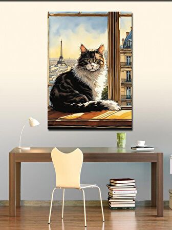 Kanvas Tablo Kedi Ve Eyfel Kulesi