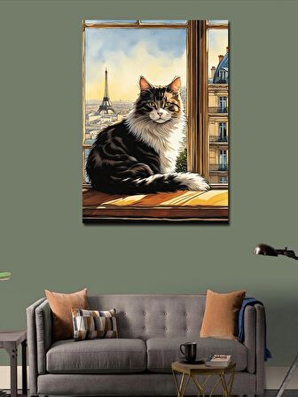 Kanvas Tablo Kedi Ve Eyfel Kulesi
