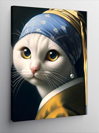 Kanvas Tablo İnci Küpeli Kedi