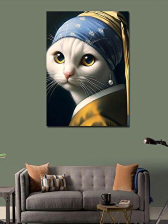Kanvas Tablo İnci Küpeli Kedi