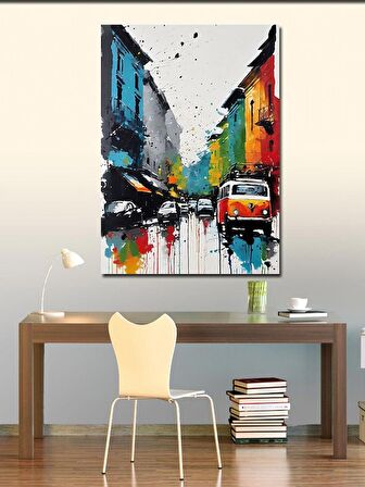 Kanvas Tablo Renkli Şehir Ve Arabalar