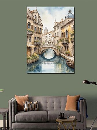 Kanvas Tablo Eski Binalar Ve Nehir Manzarası