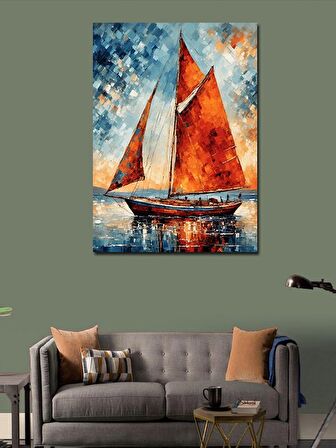 Kanvas Tablo Kırmızı Yelkenli Tekne