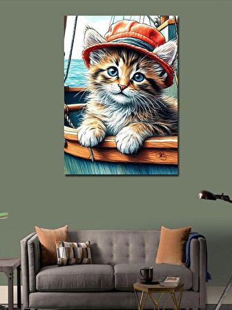 Kanvas Tablo Kırmızı Şapkalı Kedi