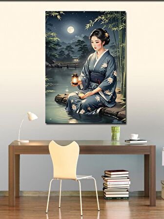 Kanvas Tablo Dolunay Ve Japon Kadın