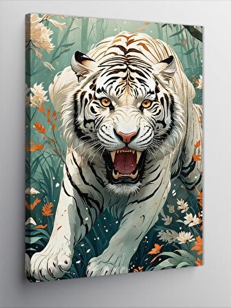 Kanvas Tablo Çiçekler Ve Kaplan