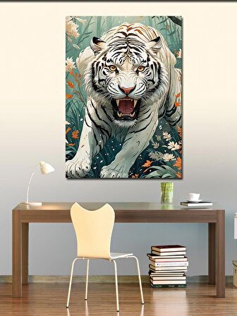 Kanvas Tablo Çiçekler Ve Kaplan