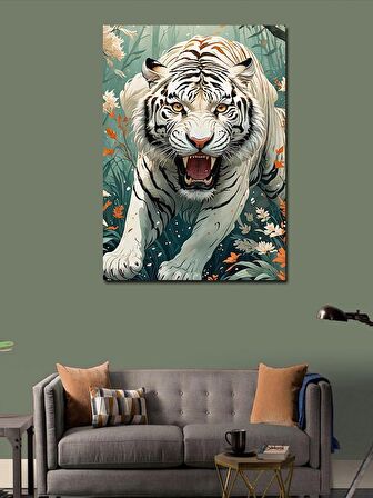 Kanvas Tablo Çiçekler Ve Kaplan