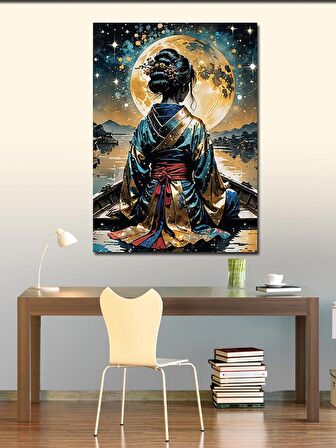 Kanvas Tablo Dolunay Ve Japon Kadın